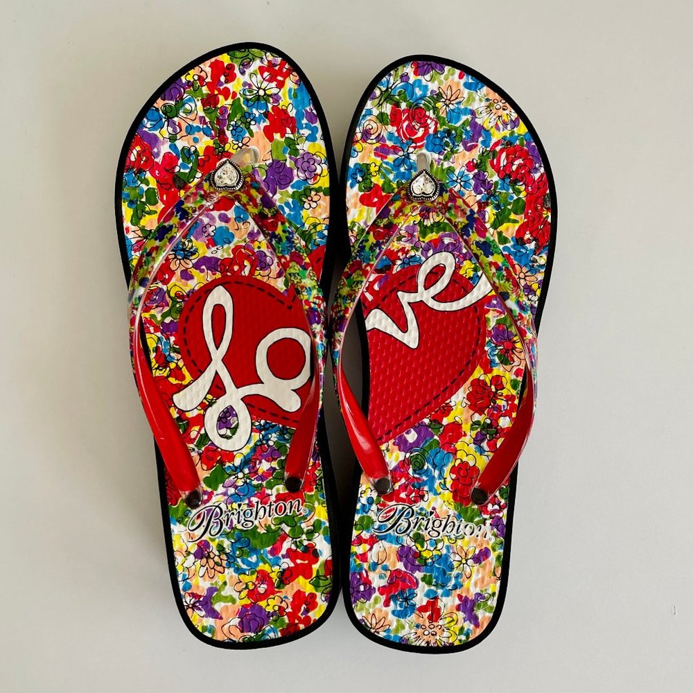 Brighton Posies Wedge Flip Flops sz 6